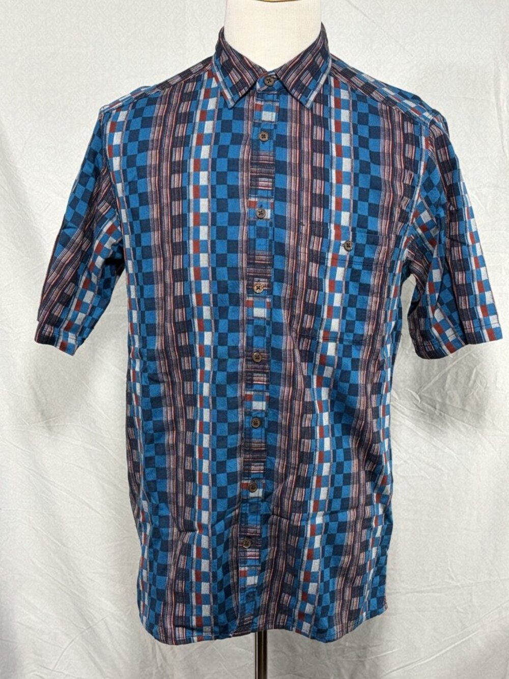 Men’s Sz MT Territory Ahead Short Sleeve Shirt Striped Checkered Pattern S/S